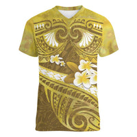 Gold Polynesia Women V-Neck T-Shirt Tribal Pattern Tropical Frangipani LT14 Female Gold - Polynesian Pride