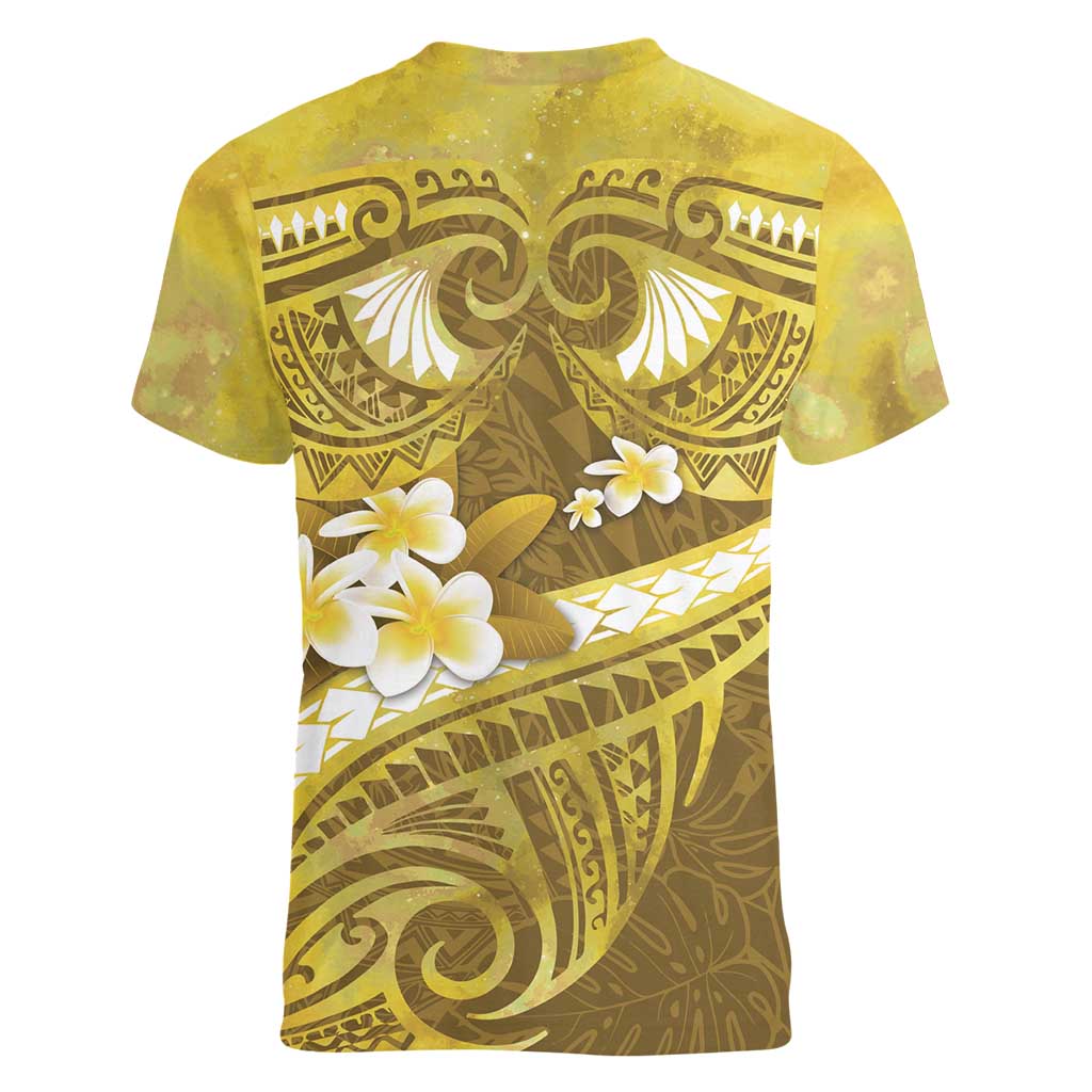 Gold Polynesia Women V-Neck T-Shirt Tribal Pattern Tropical Frangipani LT14 - Polynesian Pride