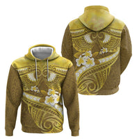 Gold Polynesia Zip Hoodie Tribal Pattern Tropical Frangipani