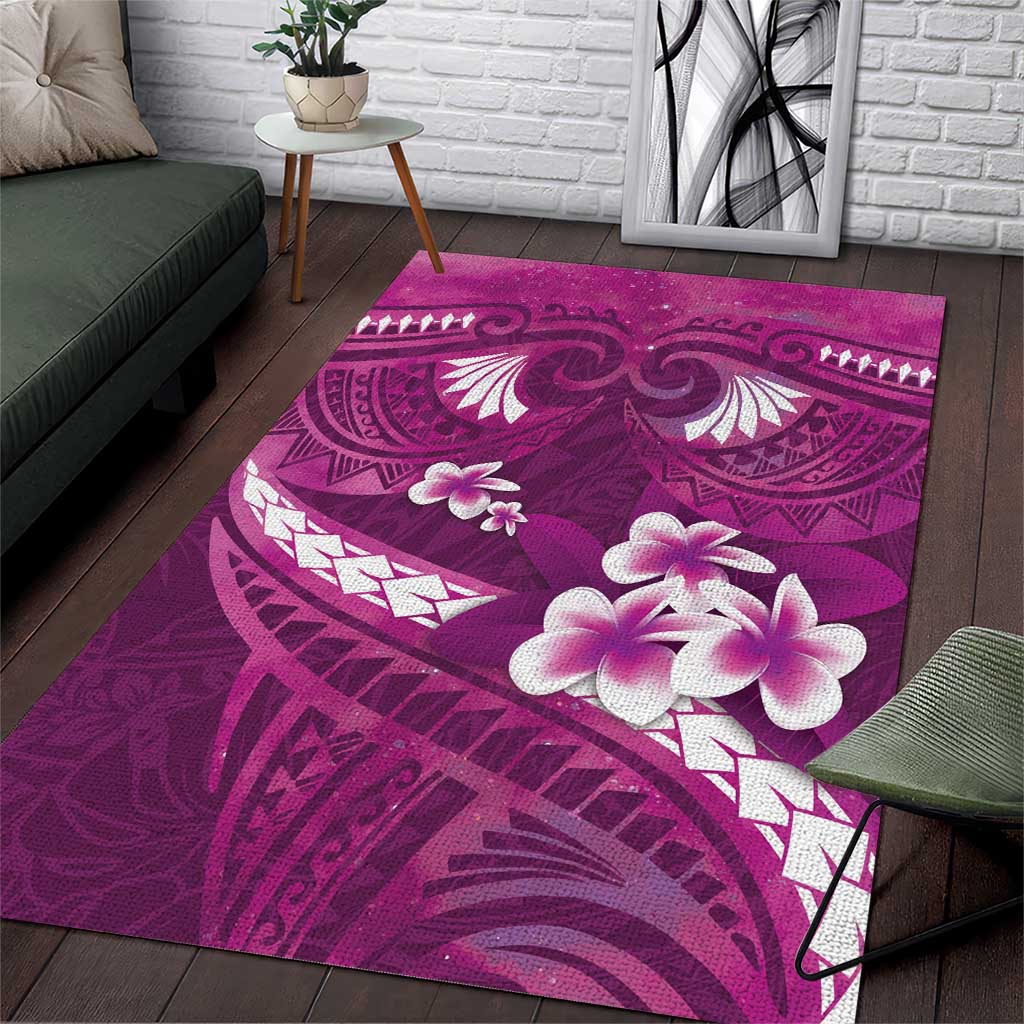 Pink Polynesia Area Rug Tribal Pattern Tropical Frangipani