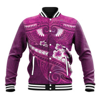 Pink Polynesia Baseball Jacket Tribal Pattern Tropical Frangipani