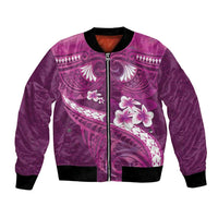 Pink Polynesia Bomber Jacket Tribal Pattern Tropical Frangipani