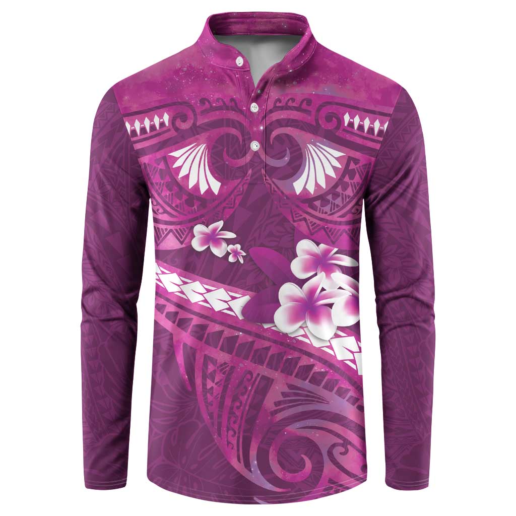 Pink Polynesia Button Sweatshirt Tribal Pattern Tropical Frangipani LT14 Pink - Polynesian Pride