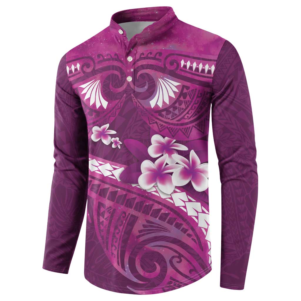 Pink Polynesia Button Sweatshirt Tribal Pattern Tropical Frangipani LT14 - Polynesian Pride