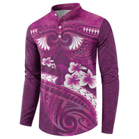 Pink Polynesia Button Sweatshirt Tribal Pattern Tropical Frangipani LT14 - Polynesian Pride