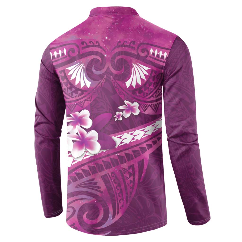 Pink Polynesia Button Sweatshirt Tribal Pattern Tropical Frangipani LT14 - Polynesian Pride