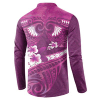 Pink Polynesia Button Sweatshirt Tribal Pattern Tropical Frangipani LT14 - Polynesian Pride