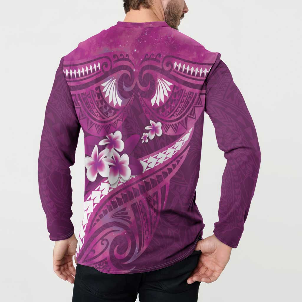 Pink Polynesia Button Sweatshirt Tribal Pattern Tropical Frangipani LT14 - Polynesian Pride