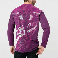 Pink Polynesia Button Sweatshirt Tribal Pattern Tropical Frangipani LT14 - Polynesian Pride