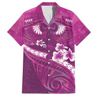 Pink Polynesia Family Matching Long Sleeve Bodycon Dress and Hawaiian Shirt Tribal Pattern Tropical Frangipani