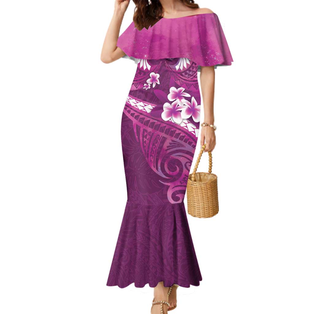 Pink Polynesia Family Matching Mermaid Dress and Hawaiian Shirt Tribal Pattern Tropical Frangipani