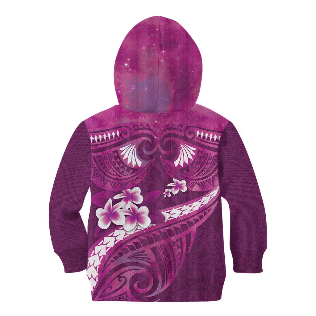Pink Polynesia Kid Hoodie Tribal Pattern Tropical Frangipani