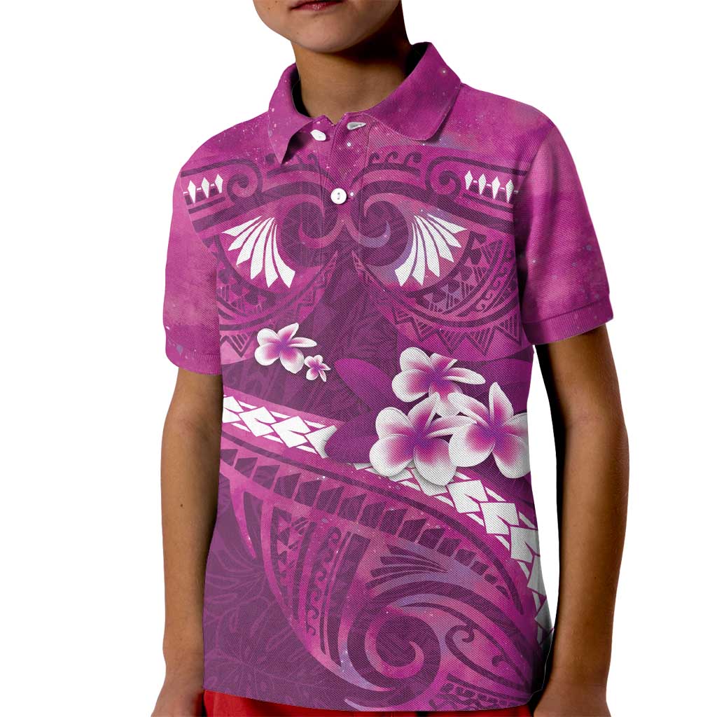 Pink Polynesia Kid Polo Shirt Tribal Pattern Tropical Frangipani LT14 Kid Pink - Polynesian Pride