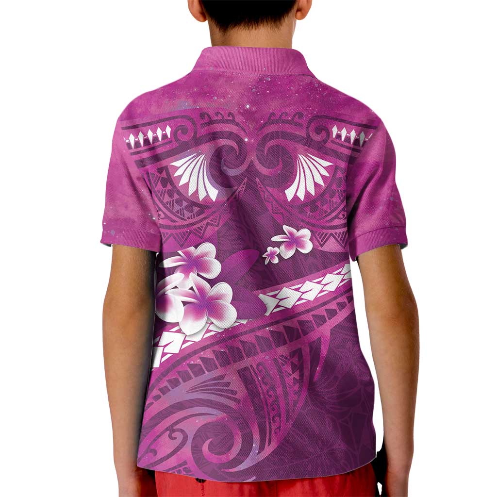 Pink Polynesia Kid Polo Shirt Tribal Pattern Tropical Frangipani LT14 - Polynesian Pride