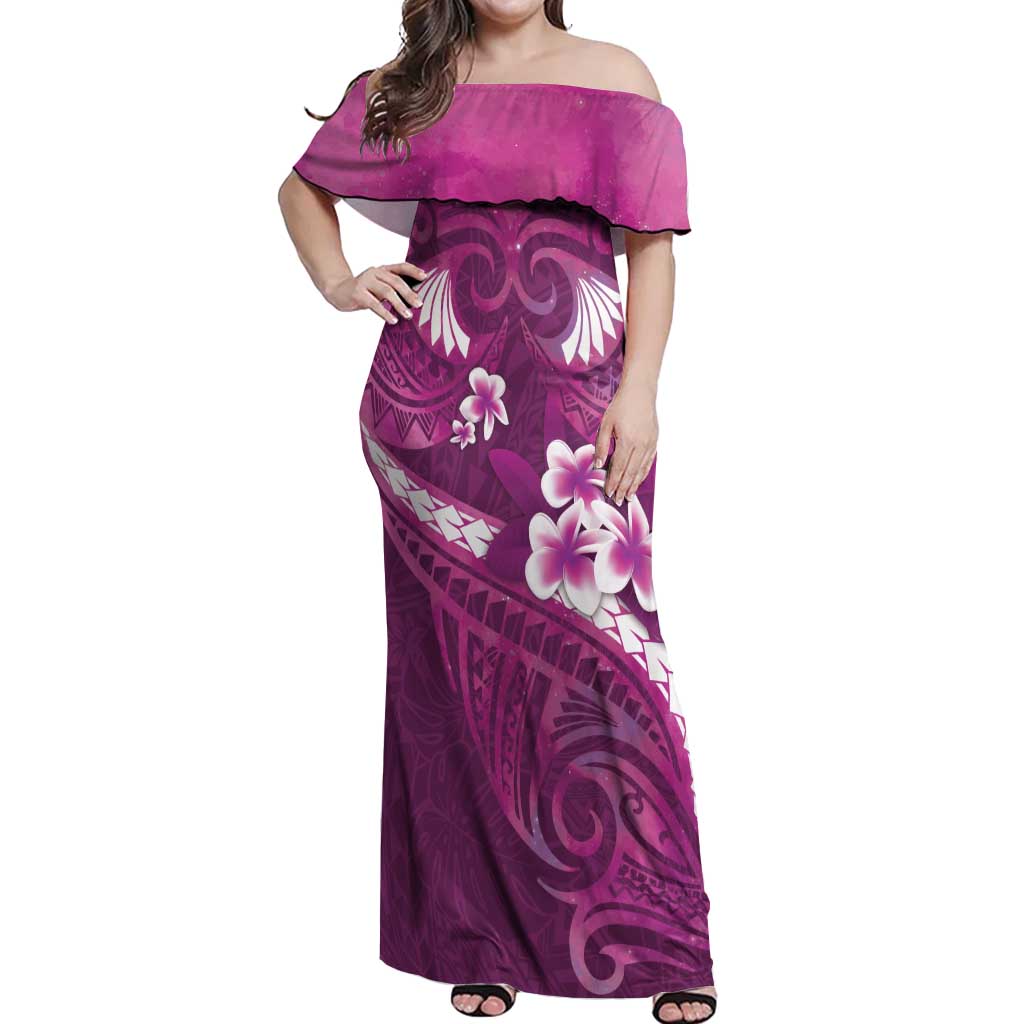 Pink Polynesia Off Shoulder Maxi Dress Tribal Pattern Tropical Frangipani LT14 Women Pink - Polynesian Pride