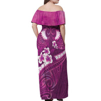 Pink Polynesia Off Shoulder Maxi Dress Tribal Pattern Tropical Frangipani LT14 - Polynesian Pride