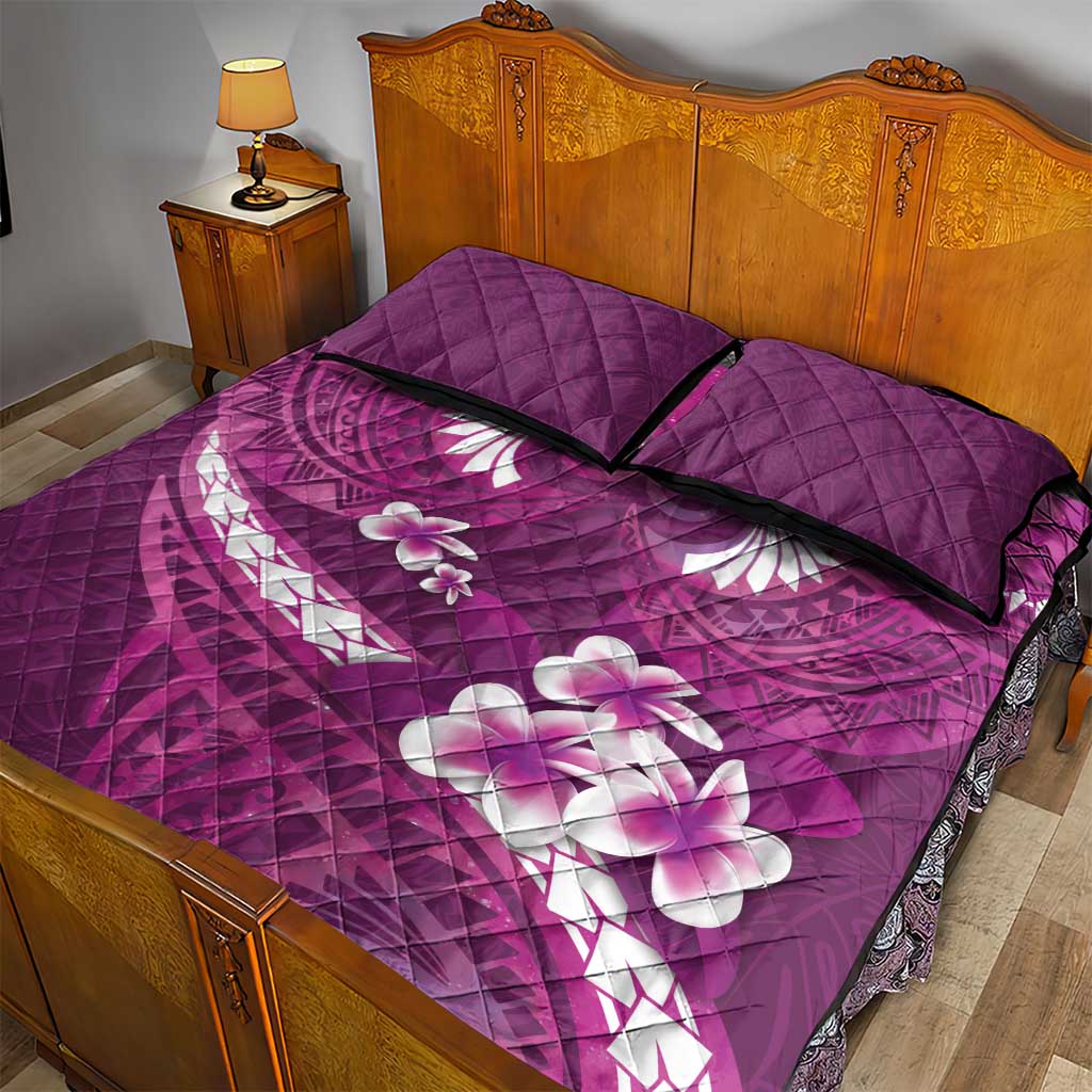 Pink Polynesia Quilt Bed Set Tribal Pattern Tropical Frangipani