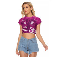 Pink Polynesia Raglan Cropped T Shirt Tribal Pattern Tropical Frangipani LT14 Female Pink - Polynesian Pride