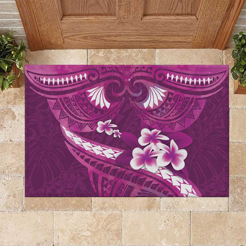 Pink Polynesia Rubber Doormat Tribal Pattern Tropical Frangipani