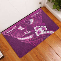 Pink Polynesia Rubber Doormat Tribal Pattern Tropical Frangipani