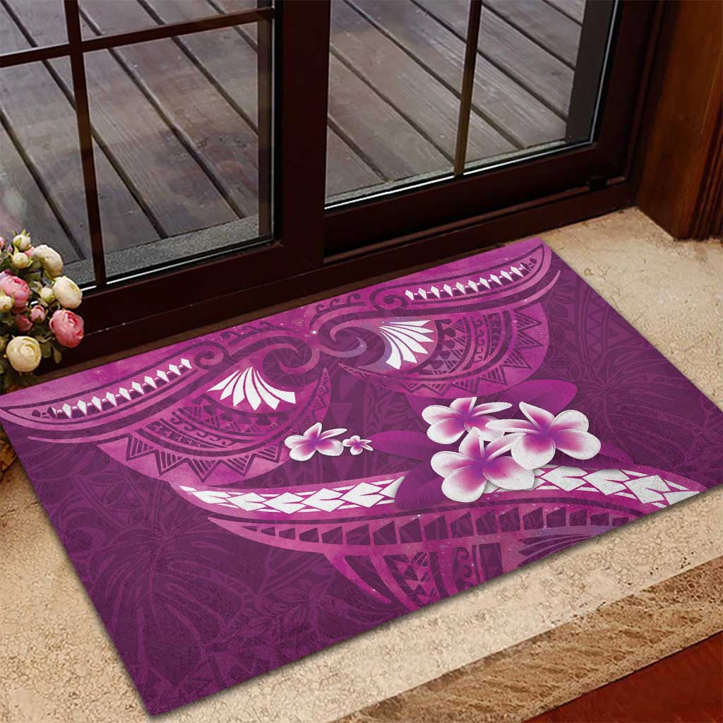 Pink Polynesia Rubber Doormat Tribal Pattern Tropical Frangipani