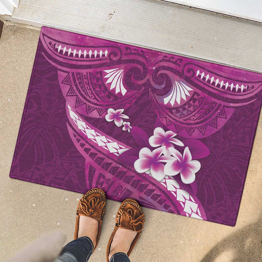 Pink Polynesia Rubber Doormat Tribal Pattern Tropical Frangipani