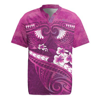 Pink Polynesia Rugby Jersey Tribal Pattern Tropical Frangipani