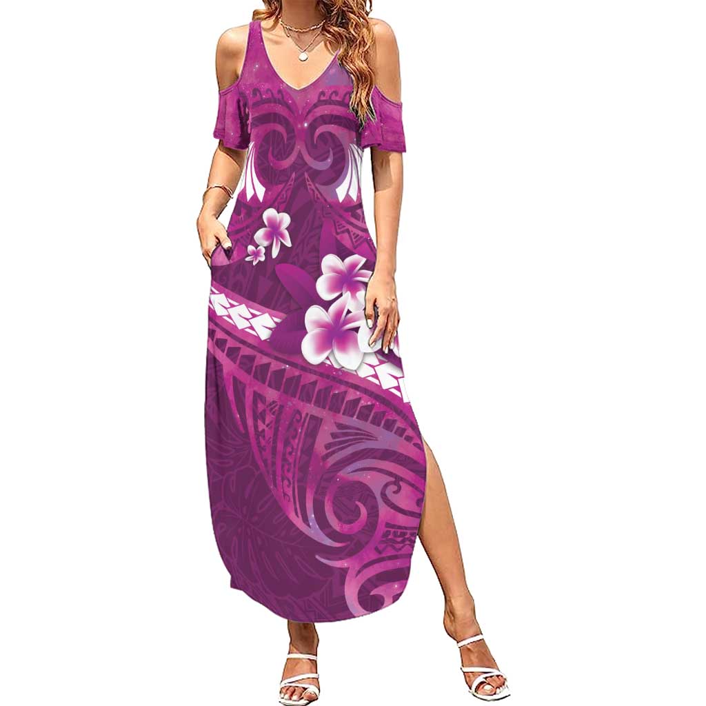 Pink Polynesia Summer Maxi Dress Tribal Pattern Tropical Frangipani LT14 Women Pink - Polynesian Pride