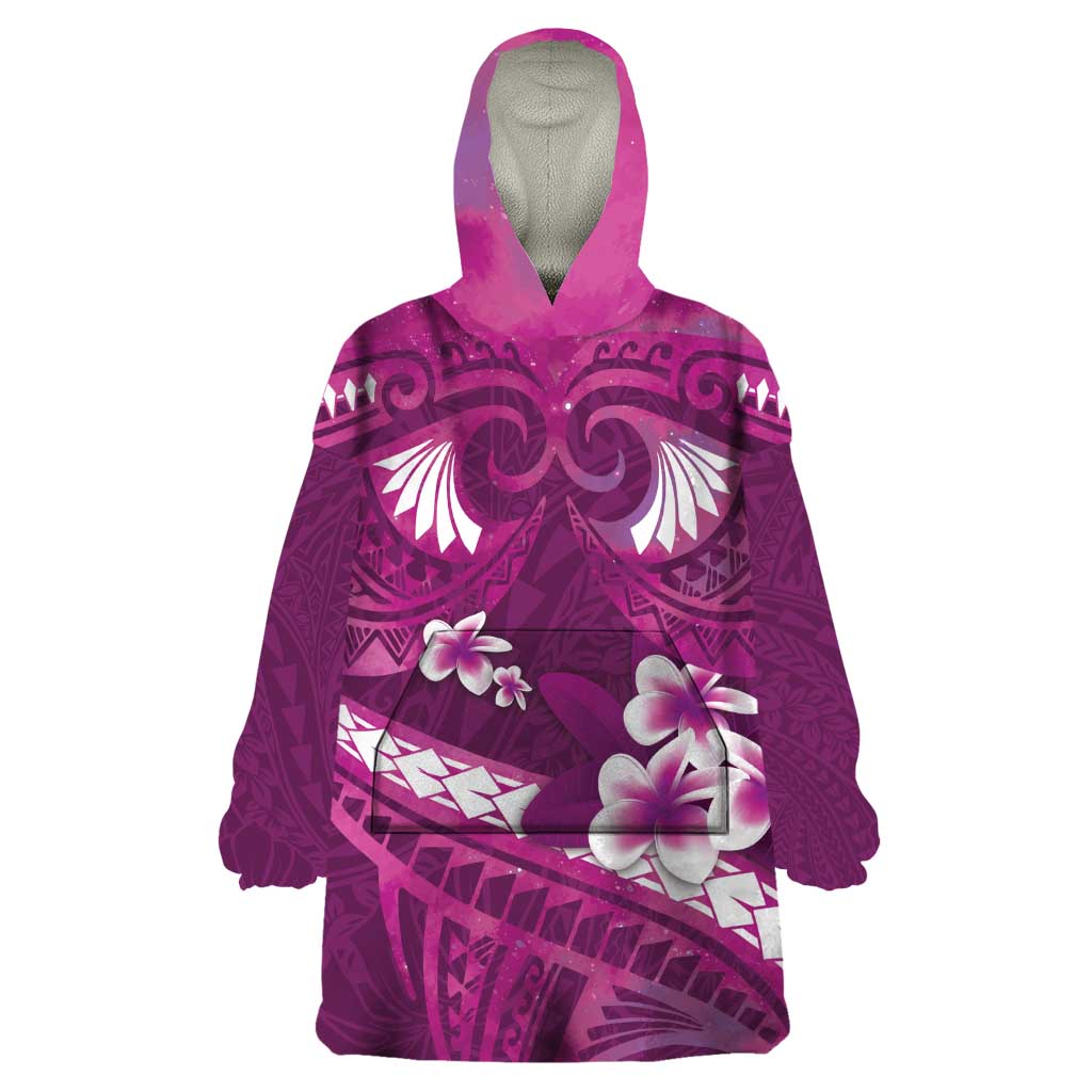 Pink Polynesia Wearable Blanket Hoodie Tribal Pattern Tropical Frangipani LT14 One Size Pink - Polynesian Pride