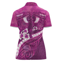 Pink Polynesia Women Polo Shirt Tribal Pattern Tropical Frangipani