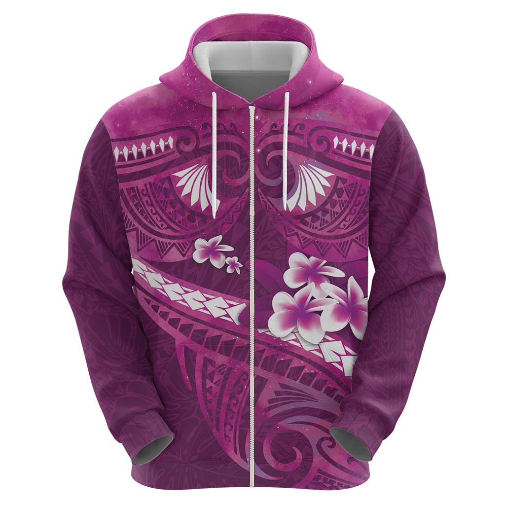 Pink Polynesia Zip Hoodie Tribal Pattern Tropical Frangipani