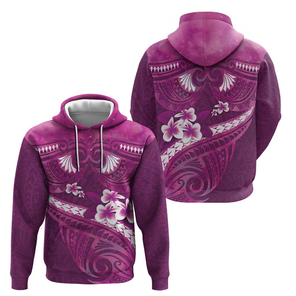 Pink Polynesia Zip Hoodie Tribal Pattern Tropical Frangipani