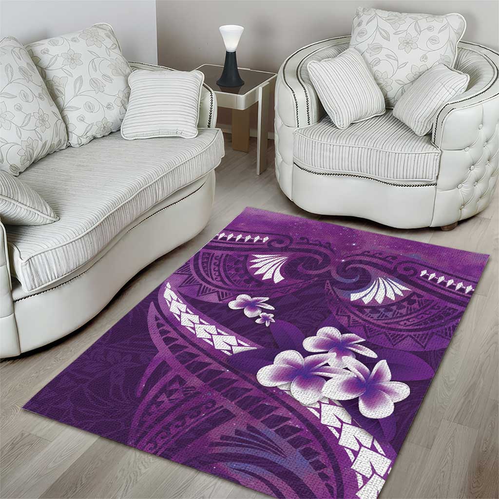 Purple Polynesia Area Rug Tribal Pattern Tropical Frangipani