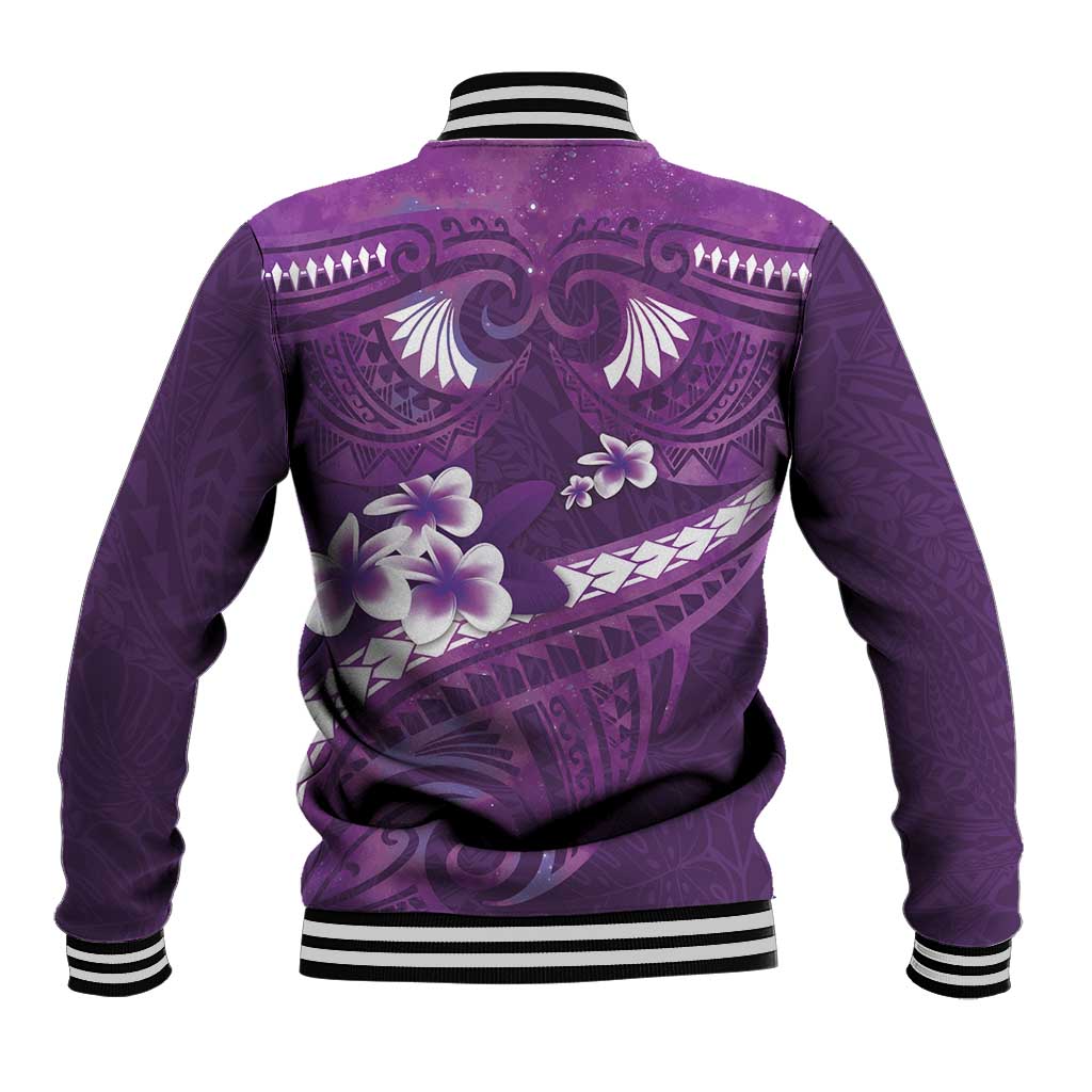 Purple Polynesia Baseball Jacket Tribal Pattern Tropical Frangipani LT14 - Polynesian Pride