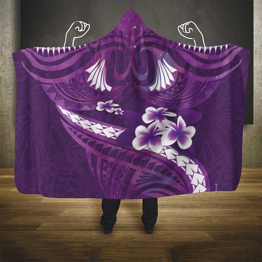 Purple Polynesia Hooded Blanket Tribal Pattern Tropical Frangipani