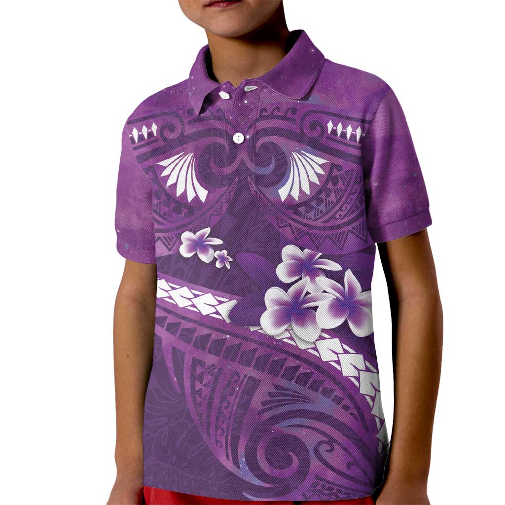 Purple Polynesia Kid Polo Shirt Tribal Pattern Tropical Frangipani LT14 Kid Purple - Polynesian Pride