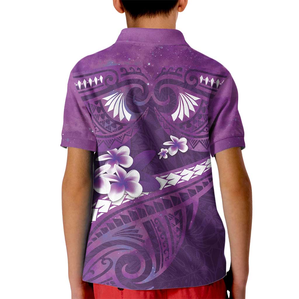 Purple Polynesia Kid Polo Shirt Tribal Pattern Tropical Frangipani LT14 - Polynesian Pride