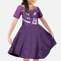 Purple Polynesia Kid Short Sleeve Dress Tribal Pattern Tropical Frangipani LT14 KID Purple - Polynesian Pride