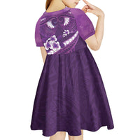 Purple Polynesia Kid Short Sleeve Dress Tribal Pattern Tropical Frangipani LT14 - Polynesian Pride