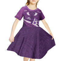 Purple Polynesia Kid Short Sleeve Dress Tribal Pattern Tropical Frangipani LT14 - Polynesian Pride