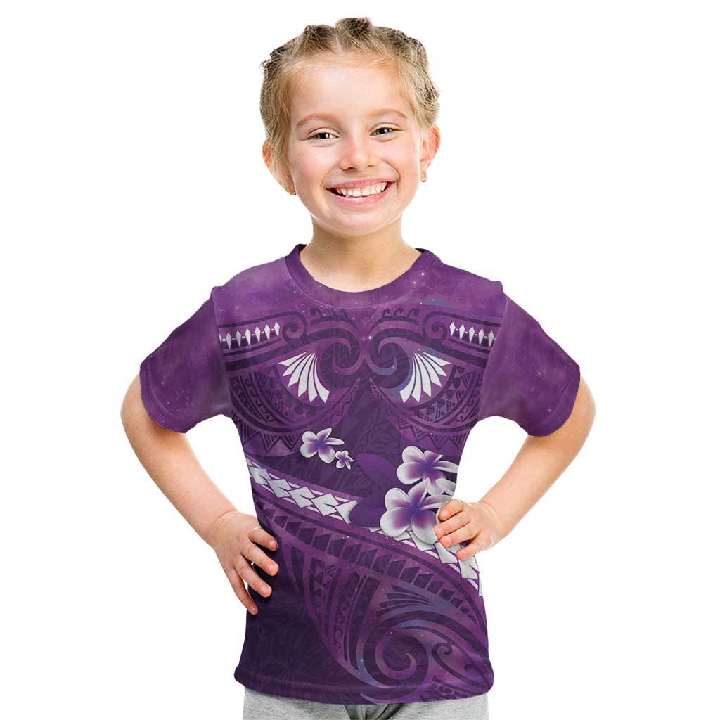 Purple Polynesia Kid T Shirt Tribal Pattern Tropical Frangipani LT14 Purple - Polynesian Pride