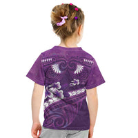 Purple Polynesia Kid T Shirt Tribal Pattern Tropical Frangipani LT14 - Polynesian Pride