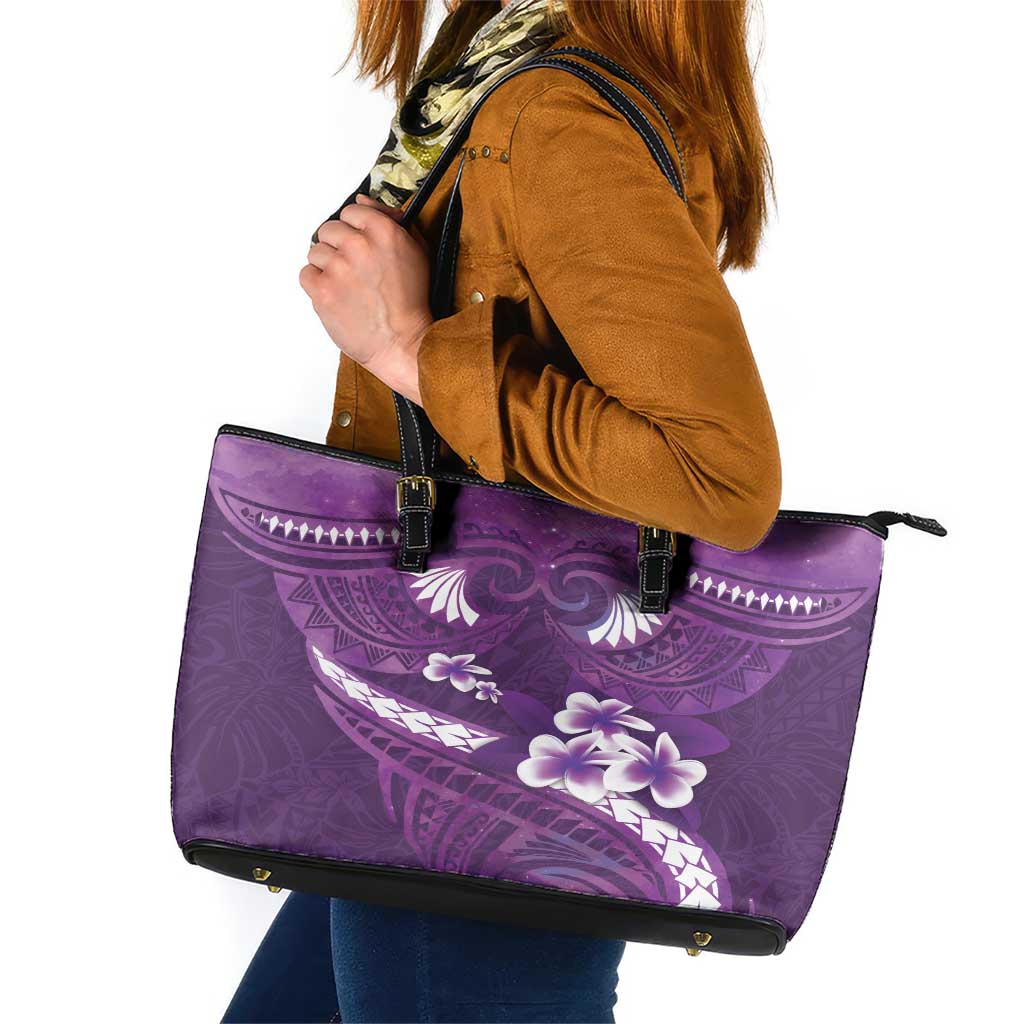 Purple Polynesia Leather Tote Bag Tribal Pattern Tropical Frangipani LT14 Purple - Polynesian Pride