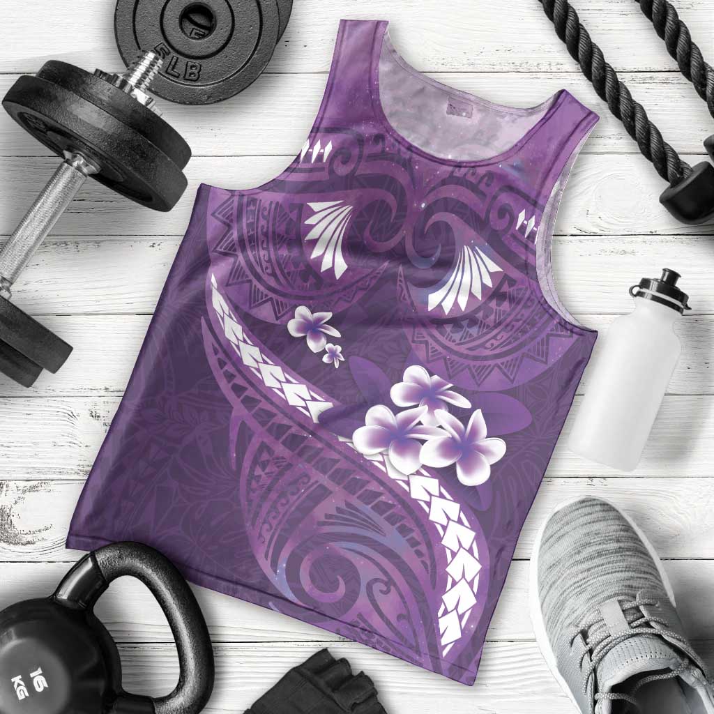 Purple Polynesia Men Tank Top Tribal Pattern Tropical Frangipani