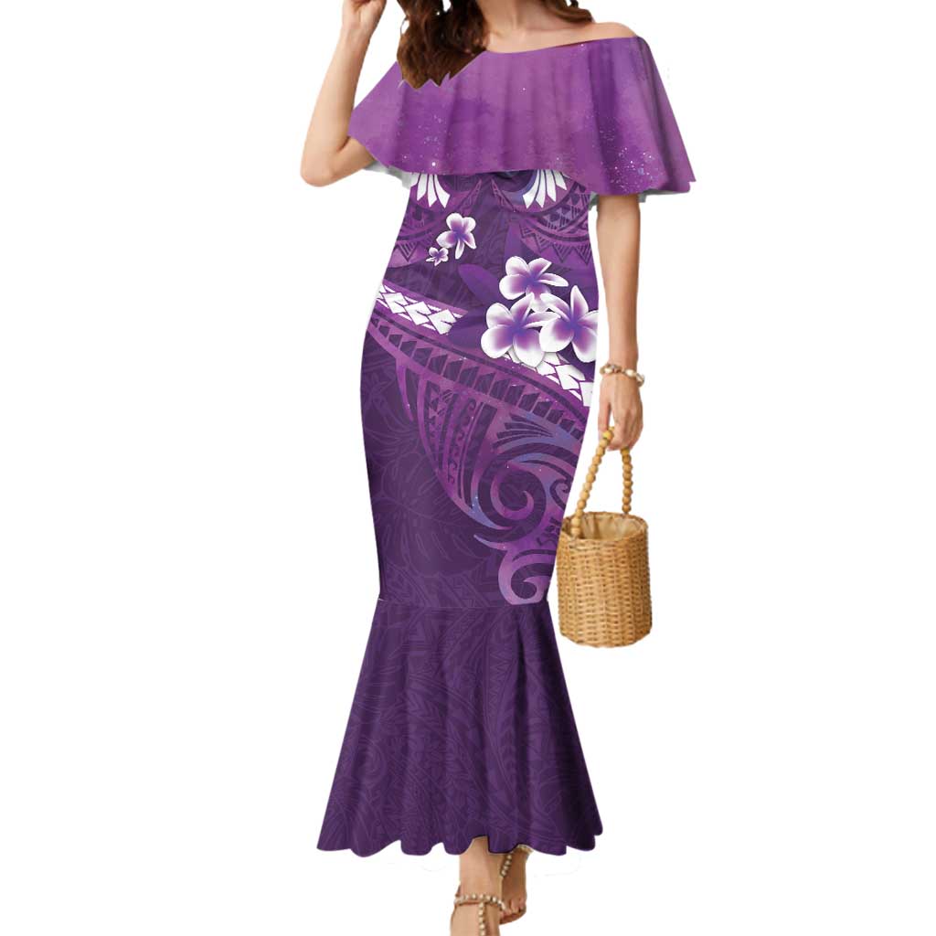 Purple Polynesia Mermaid Dress Tribal Pattern Tropical Frangipani