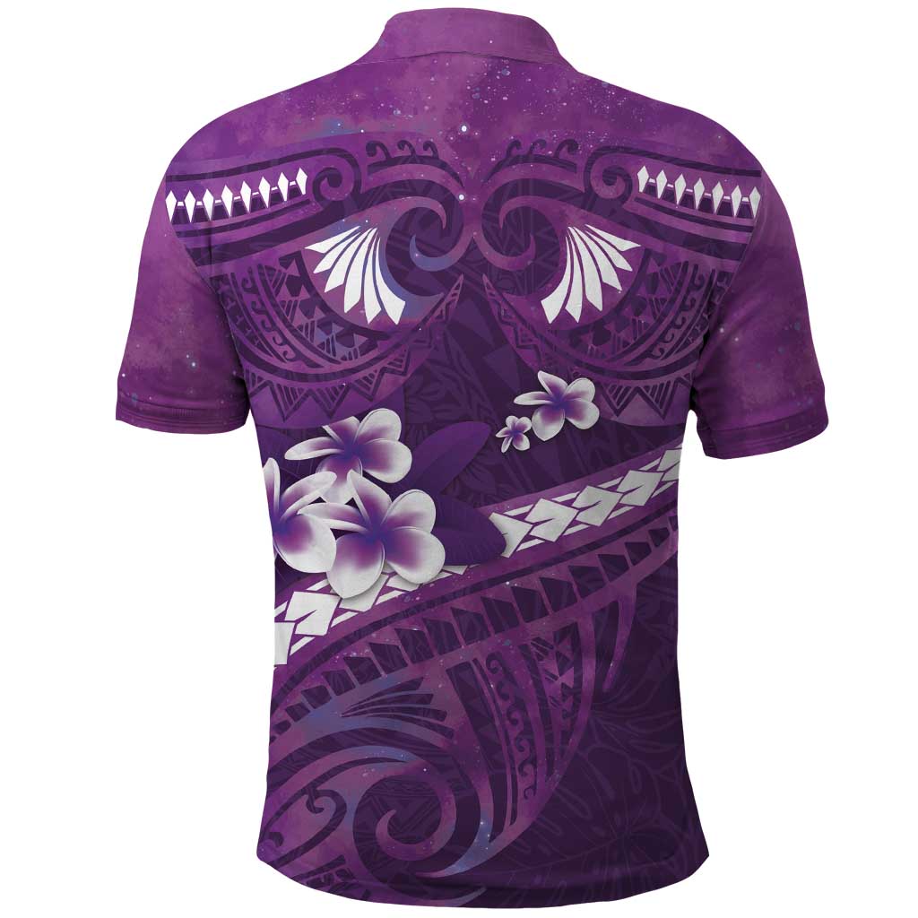 Purple Polynesia Polo Shirt Tribal Pattern Tropical Frangipani