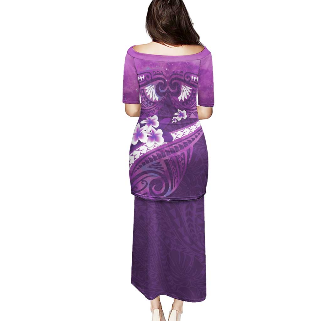 Purple Polynesia Puletasi Tribal Pattern Tropical Frangipani