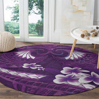 Purple Polynesia Round Carpet Tribal Pattern Tropical Frangipani
