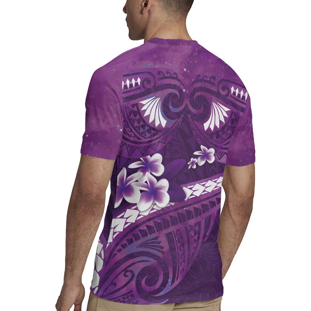 Purple Polynesia Rugby Jersey Tribal Pattern Tropical Frangipani