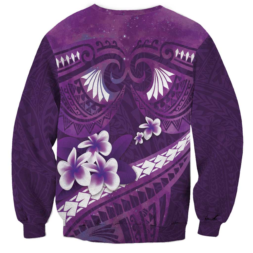 Purple Polynesia Sweatshirt Tribal Pattern Tropical Frangipani
